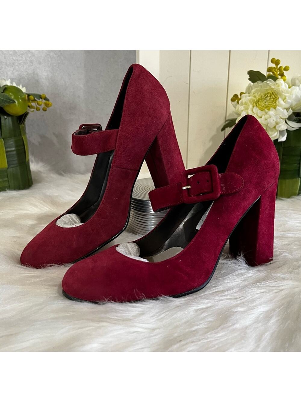 NEW Spiegel Vintage Y2K Suede Mary Jane Buckle Strap High Heel Pumps 5.5 NWOB